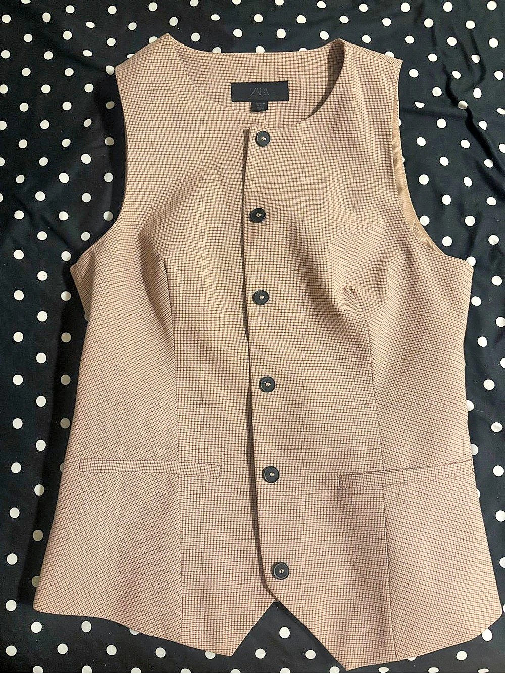 Zara Checkered Sleeveless Top in Brown & Pink Size Medium Like N